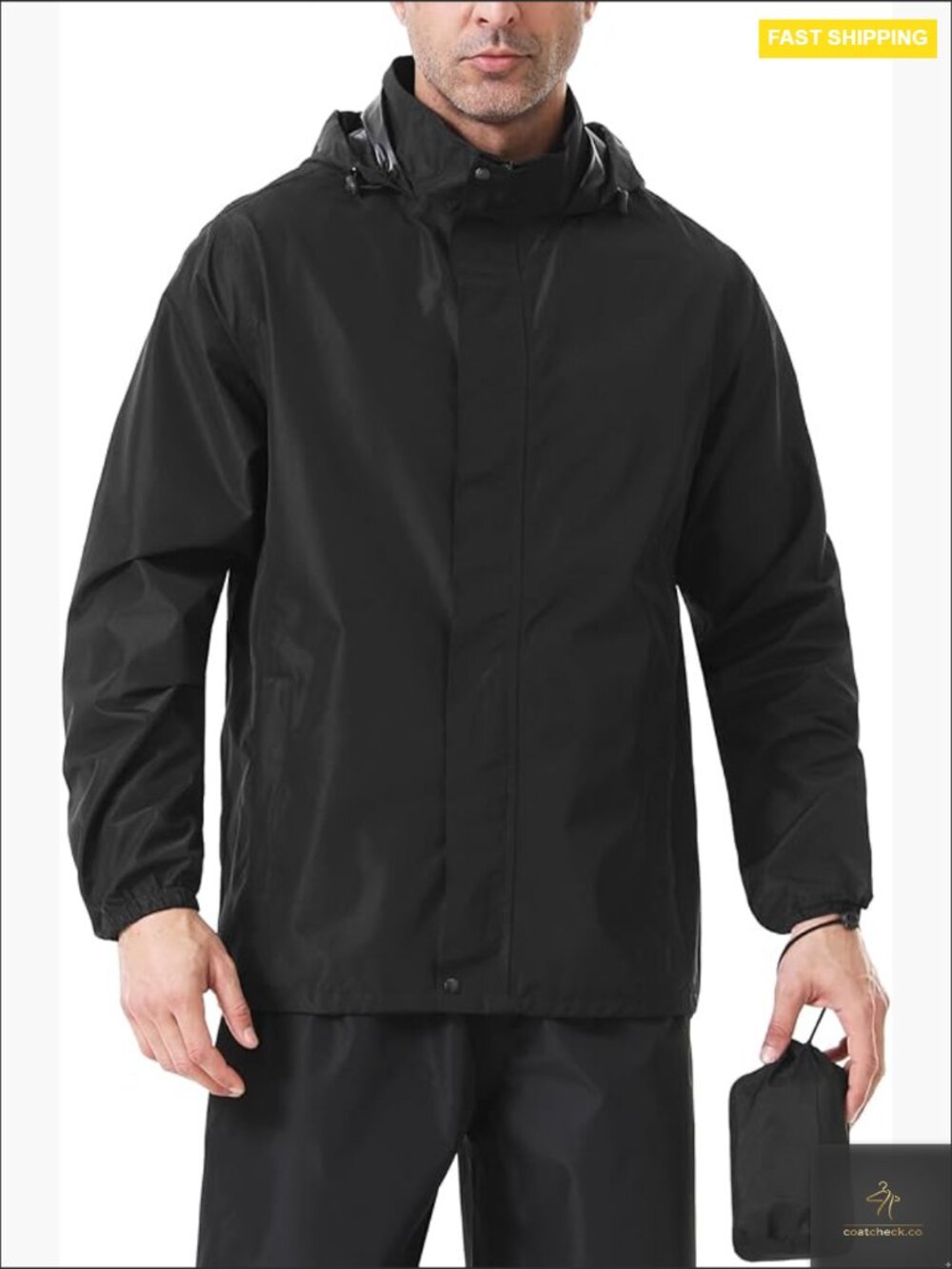 Men's Waterproof Rain Jacket Lightweight Packable Windbreaker Hooded Classic Fit